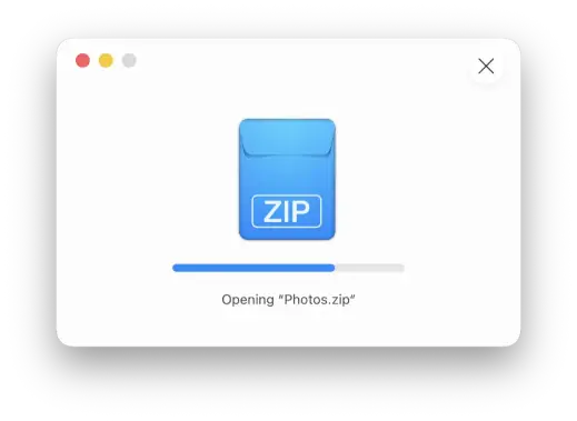 Archiver opening a compressed 'ZIP' file containing different photos.