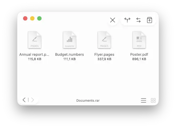 A compressed file that was opened by Archiver without previous extraction, allowing you to preview its contents.